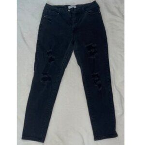 Wax Jeans Women 30x27 Black Denim Distress Rip Skinny RN#134352 Style #90256